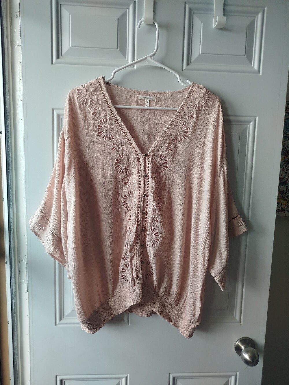 Light Pink Embroidered V-Neck Tunic Top